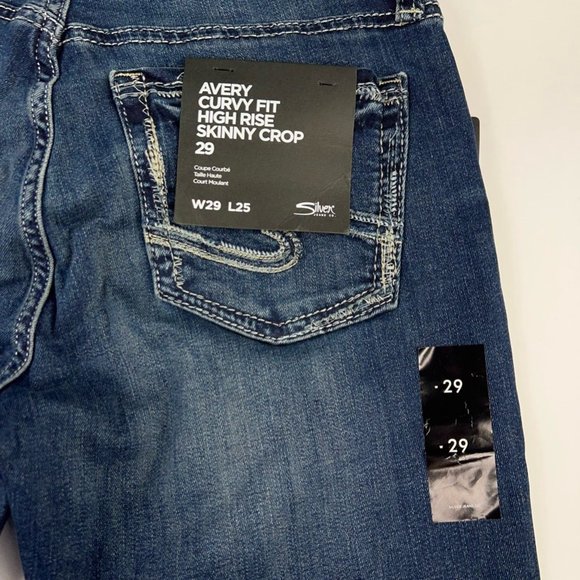 Silver Jeans Womens Avery Curvy Fit High Rise Skinny Crop Blue Jeans 29x25 New - Picture 10 of 12